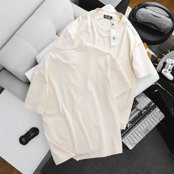 Áo thun cotton màu kem trơn (Mẫu 36)