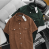 Áo sơ mi tay ngắn unisex phối túi vải nhung tăm thời trang 85-140kg
