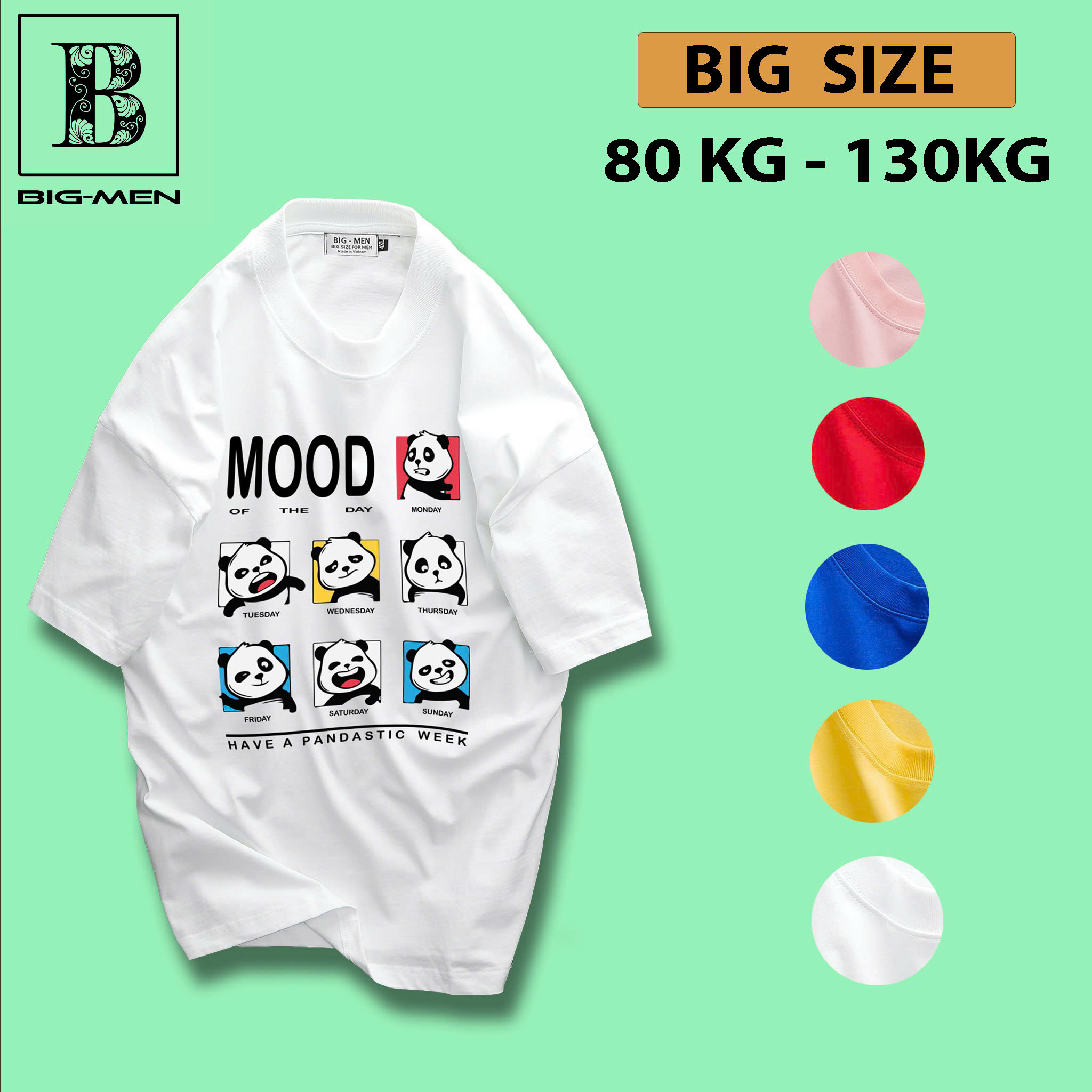 Bigmen.Bigsizemen - Áo thun chất vải cotton in hình dễ thương Gấu Mood bigsize nam 45- 135 kg