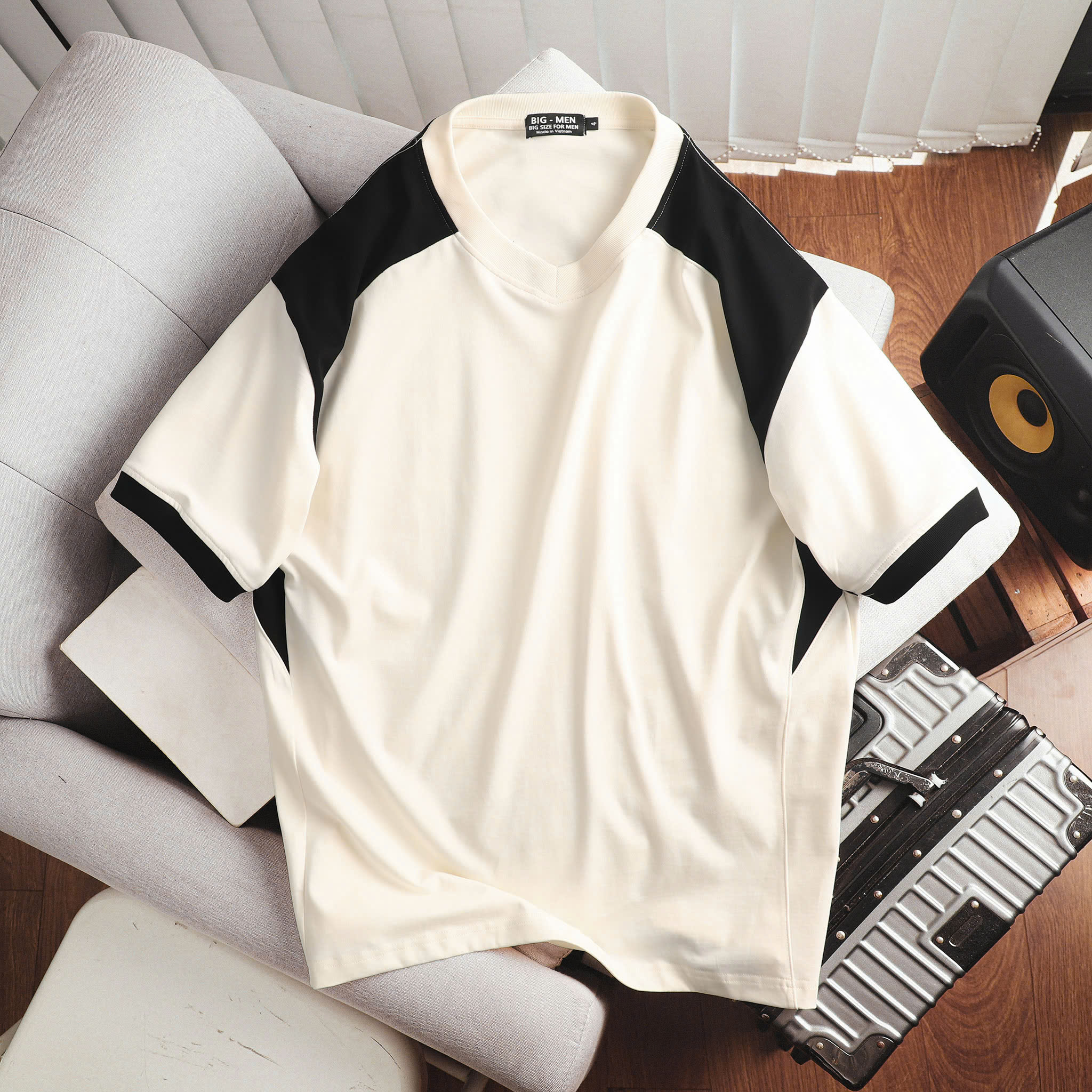 Áo thun cotton phối nách sườn bigsize nam 85-130kg - Ảnh 2