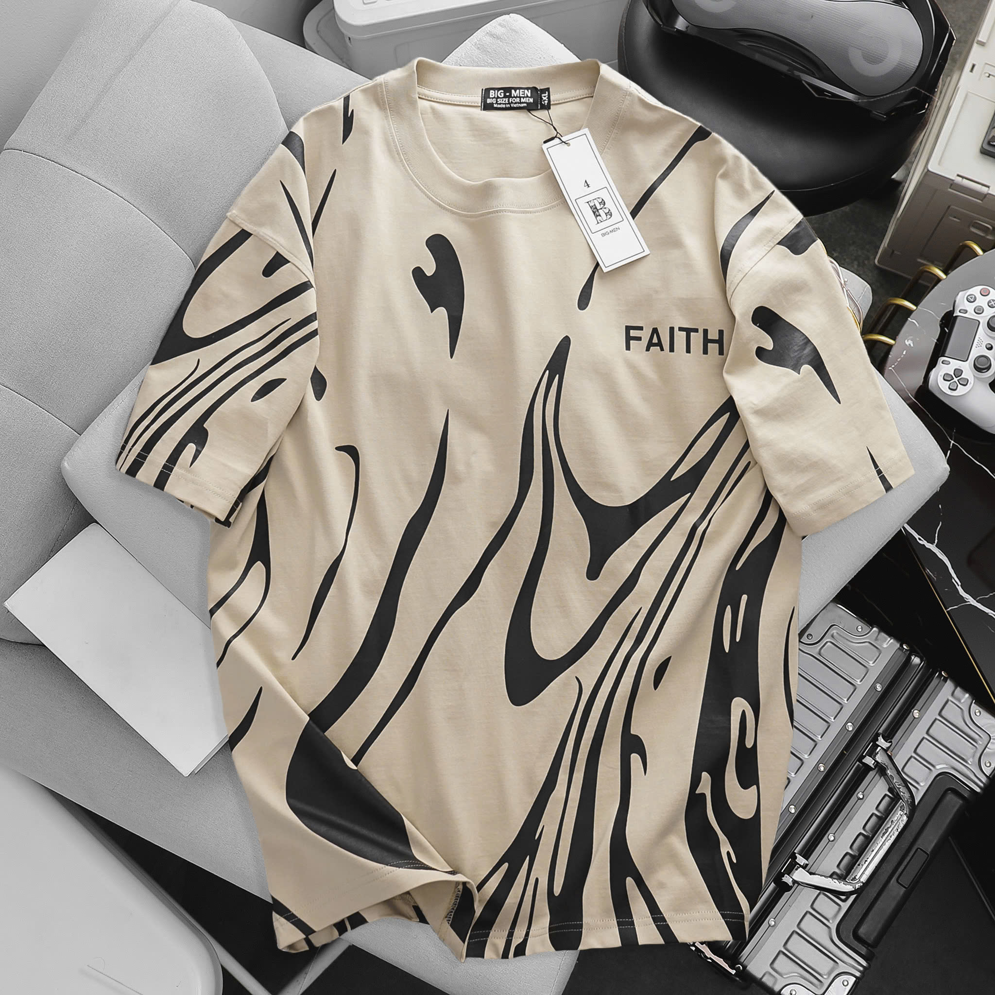 Áo thun cotton phối chữ FAITH thời trang bigsize nam - Ảnh 2
