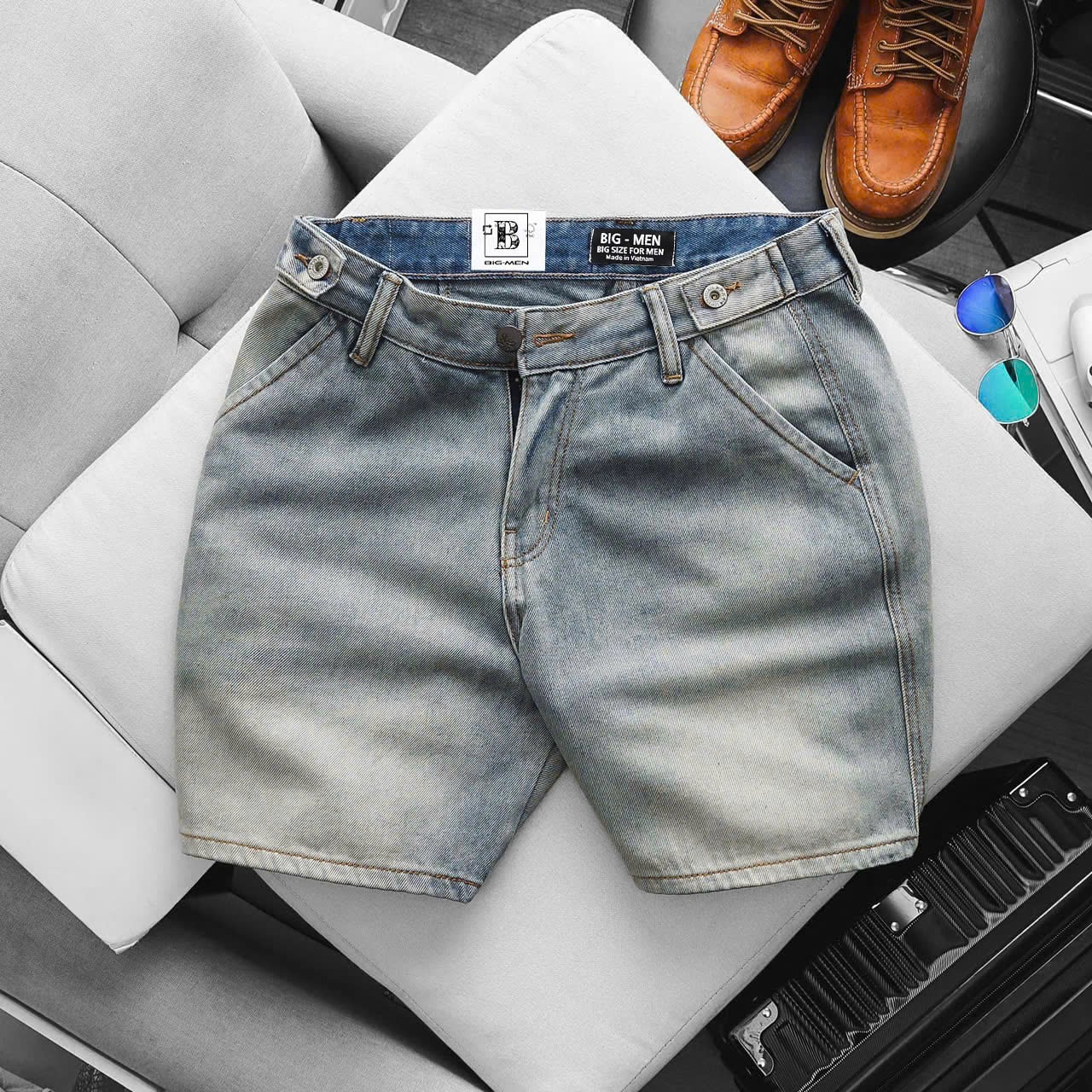 Big Men- Quần short jean tông xanh thời trang năng động bigsize nam 80- 130 kg_ mã 464 - Ảnh 2
