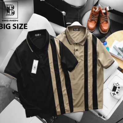 [Big Men] Áo thun polo phối 2 sọc to thời trang bigsize nam< 135 kg