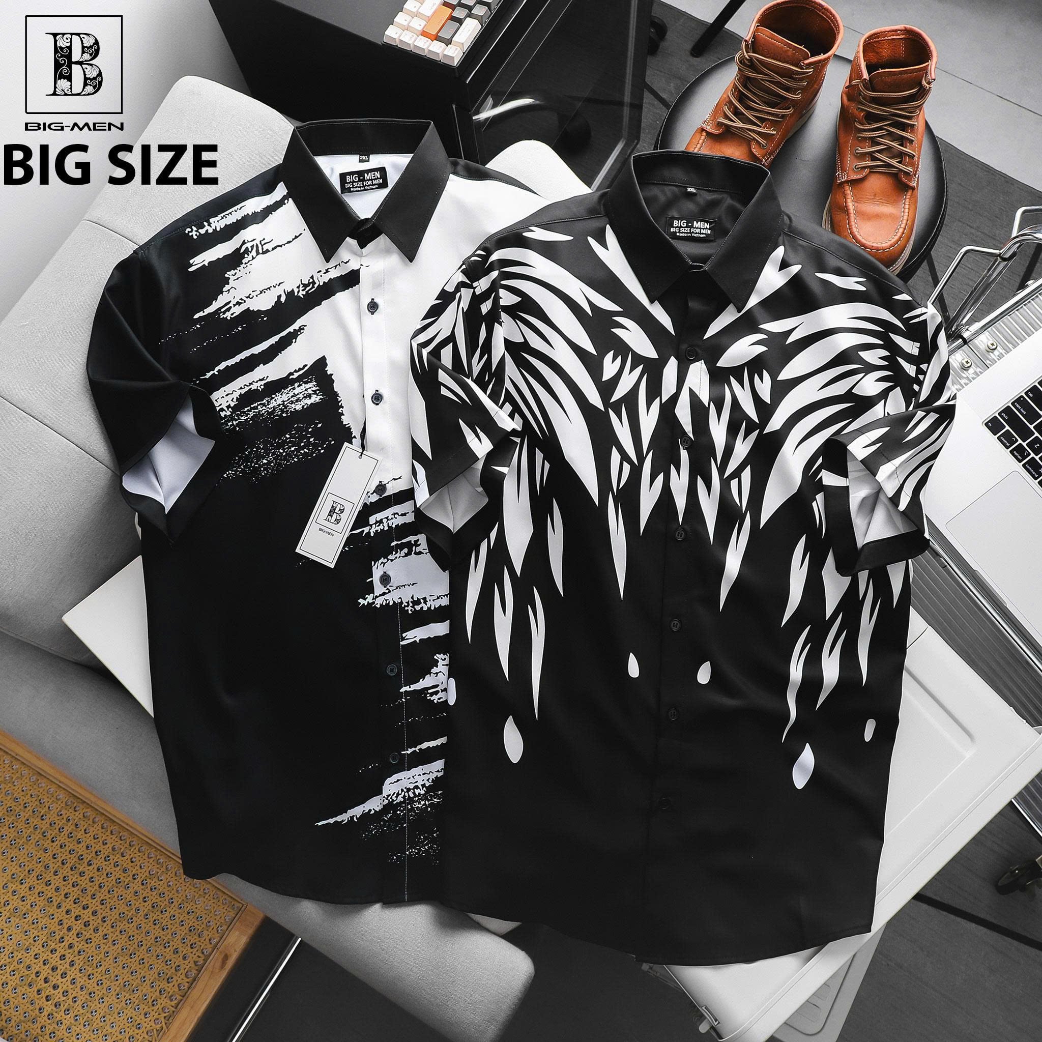 Big Men – Áo Sơ Mi Tay Ngắn Nam Bigsize 80–130kg Form Rộng Họa Tiết Cá Tính