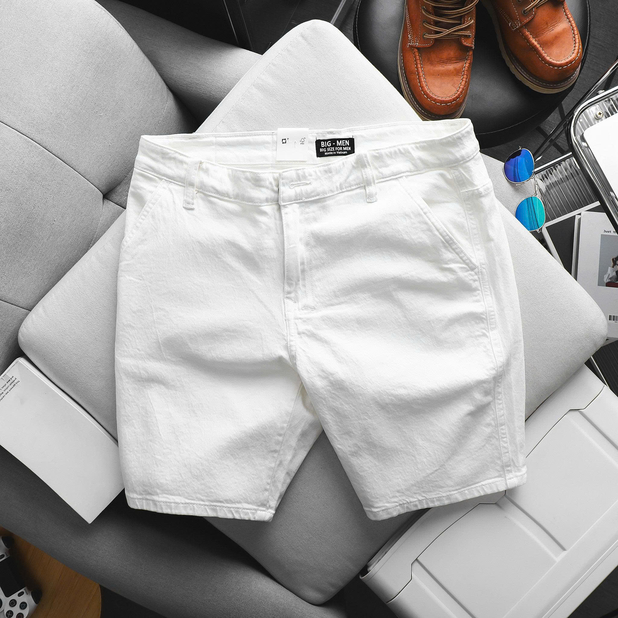 Quần short jean màu trắng thời trang bigsize nam 80-130kg - Ảnh 2