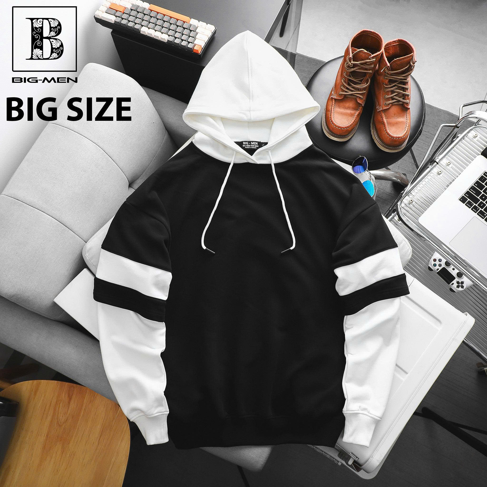 Áo khoác hoodie layer chất nỉ phối thời trang cá tính bigsize nam< 140 kg - Ảnh 2
