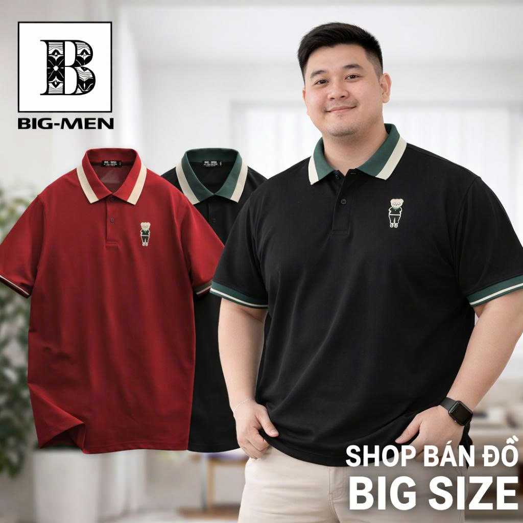 Áo thun polo phối cổ thêu gấu bigsize nam 90-140kg