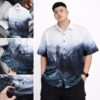 [Big Men] Áo sơ mi tay ngắn big size nam họa tiết phong cảnh thời trang 80-130kg.