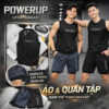 BIG MEN- Set bộ quần áo thể thao vải thun lạnh, short phối hai lớp in POWERUP bigsize nam 85- 135kg