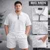 Big Men- Set bộ quần áo polo phối khóa kéo chất vải tổ ong co giãn thời trang bigsize nam 85- 135 kg - màu trắng