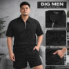Big Men- Set bộ quần áo polo phối khóa kéo chất vải tổ ong co giãn thời trang bigsize nam 85- 135 kg - màu đen