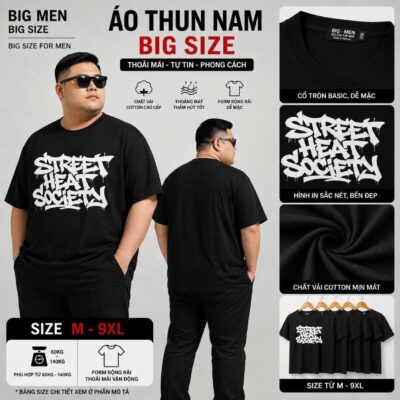 BIG MEN- Áo thun cotton in họa tiết chữ STREET thời trang bigsize nam 85- 145kg