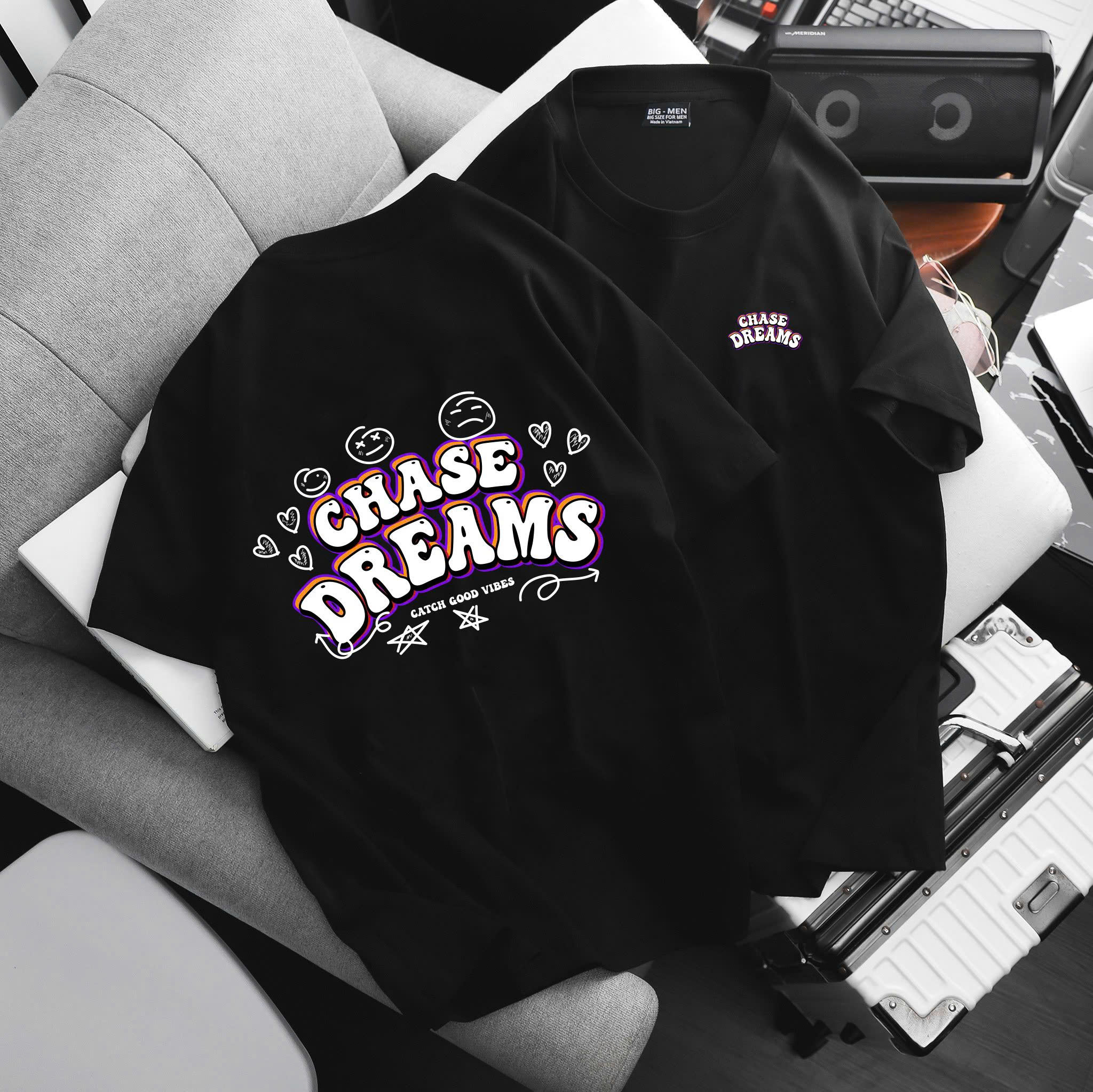 BIG MEN- Áo thun cotton in họa tiết chữ 2 mặt CHASE DREAMS năng động bigsize nam 85- 145kg - Ảnh 2