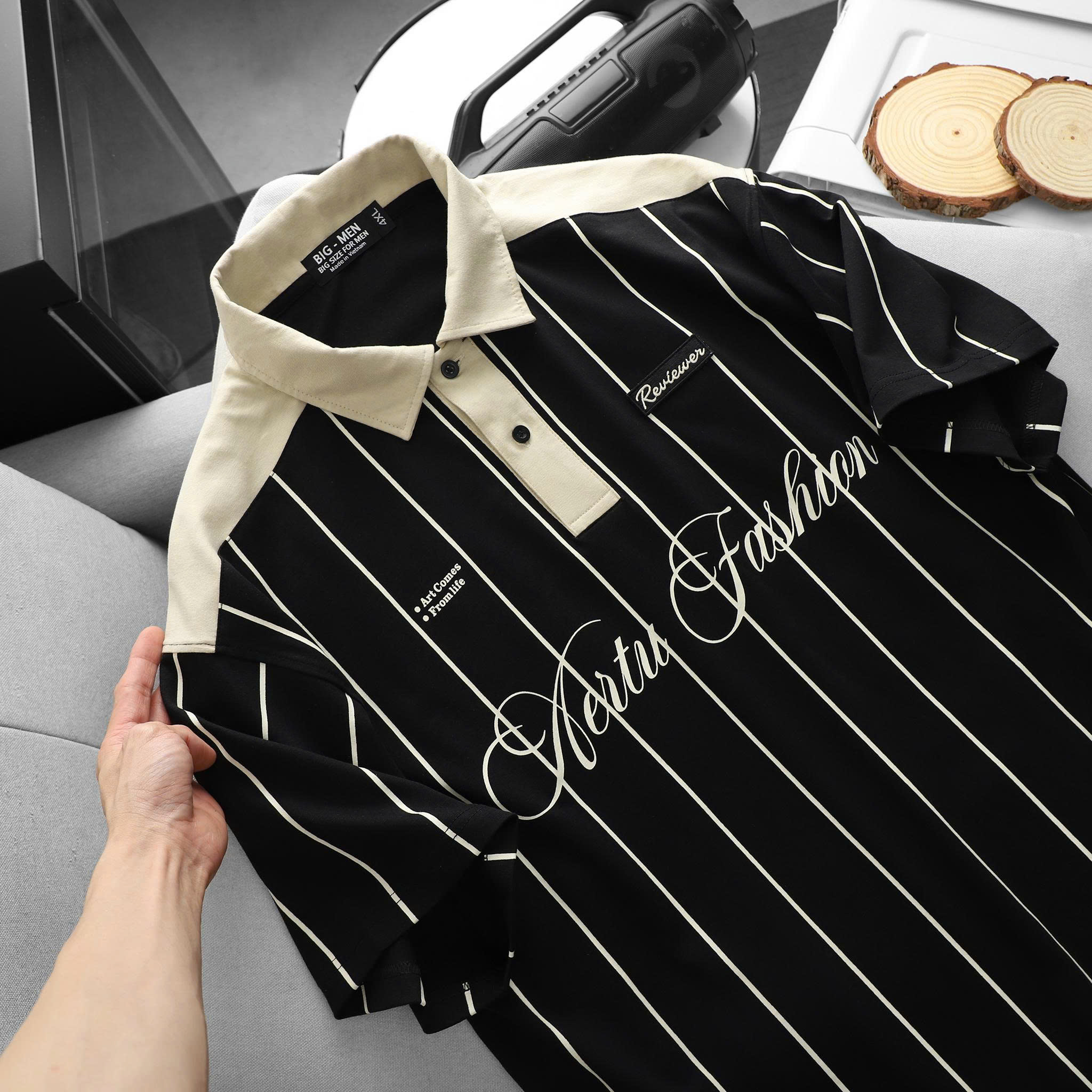 BIG MEN- Áo thun polo vải cotton sọc dọc phối chữ Aertu Fashion bigsize nam 85- 135kg - Ảnh 6