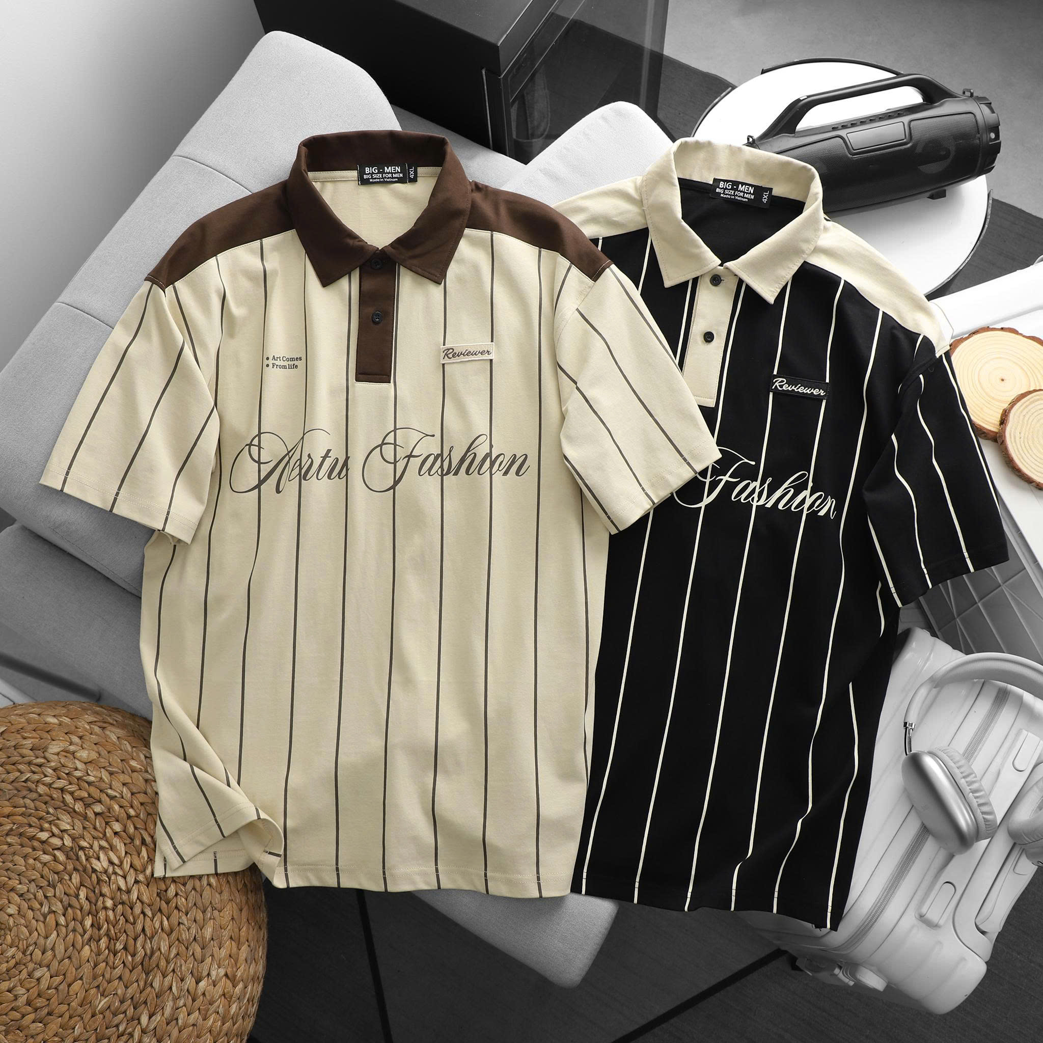 BIG MEN- Áo thun polo vải cotton sọc dọc phối chữ Aertu Fashion bigsize nam 85- 135kg - Ảnh 7