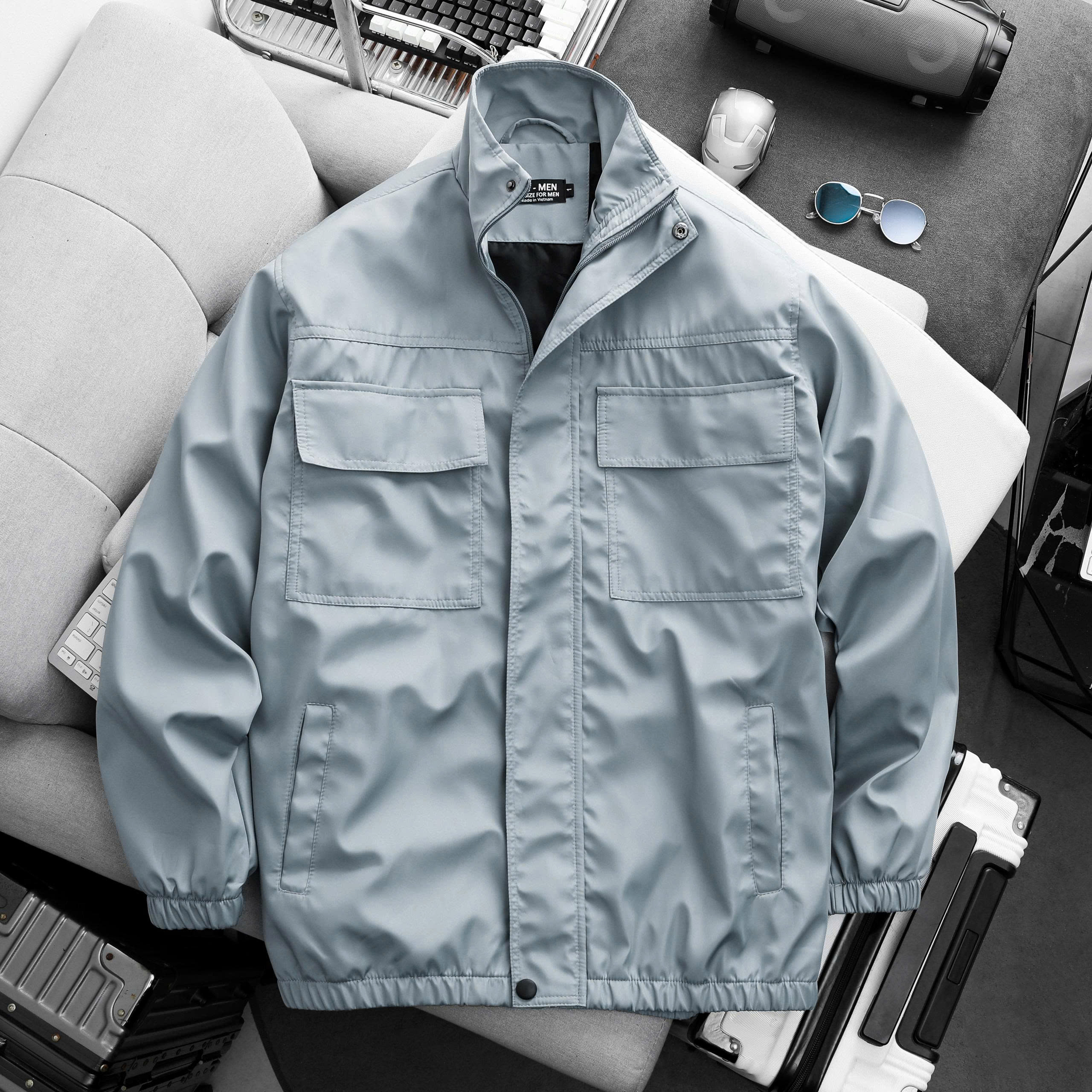 BIG MEN- Áo khoác dù bomber phối 2 túi cổ trụ cá tính thời trang bigsize nam< 130 kg - Ảnh 4