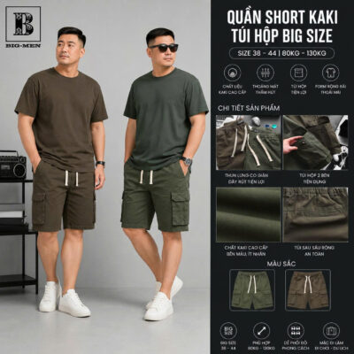 BIG MEN- Quần short kaki túi hộp cá tính thời trang bigsize nam 80- 130kg