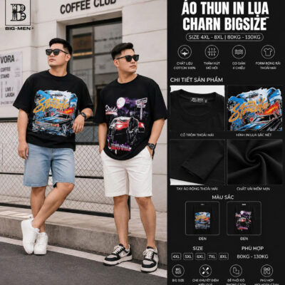 BIG MEN- Áo thun cotton in lụa toàn thân họa tiết Stride+ Motion thời trang retro bigsize 85- 145kg