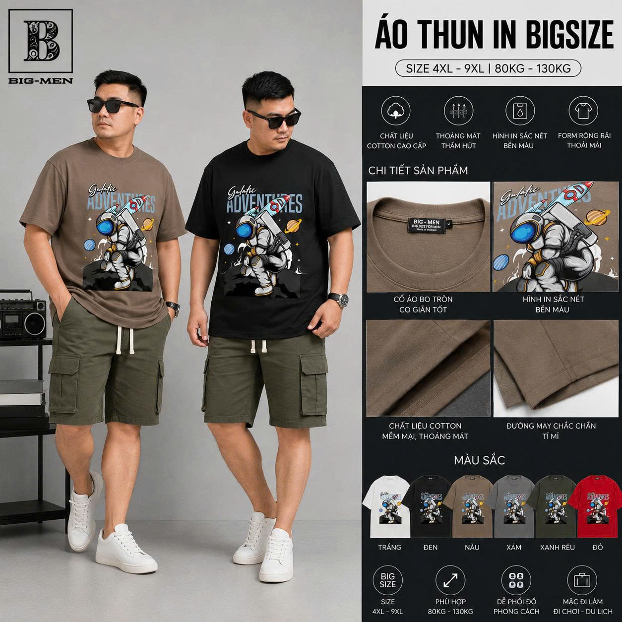 BIG MEN- Áo thun cotton in hinh Galatic thời trang bigsize nam 85- 145kg - Ảnh 2