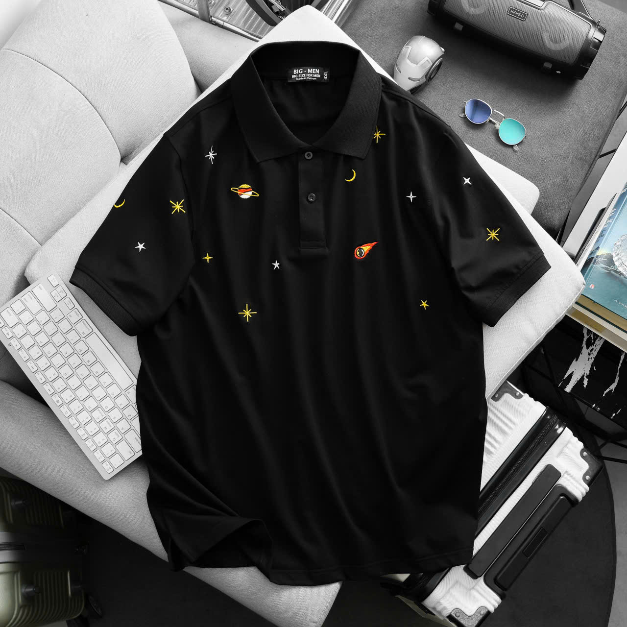 BIG MEN- Áo thun polo vải cotton thêu vũ trụ thời trang bigsize nam 85- 145kg - Ảnh 3