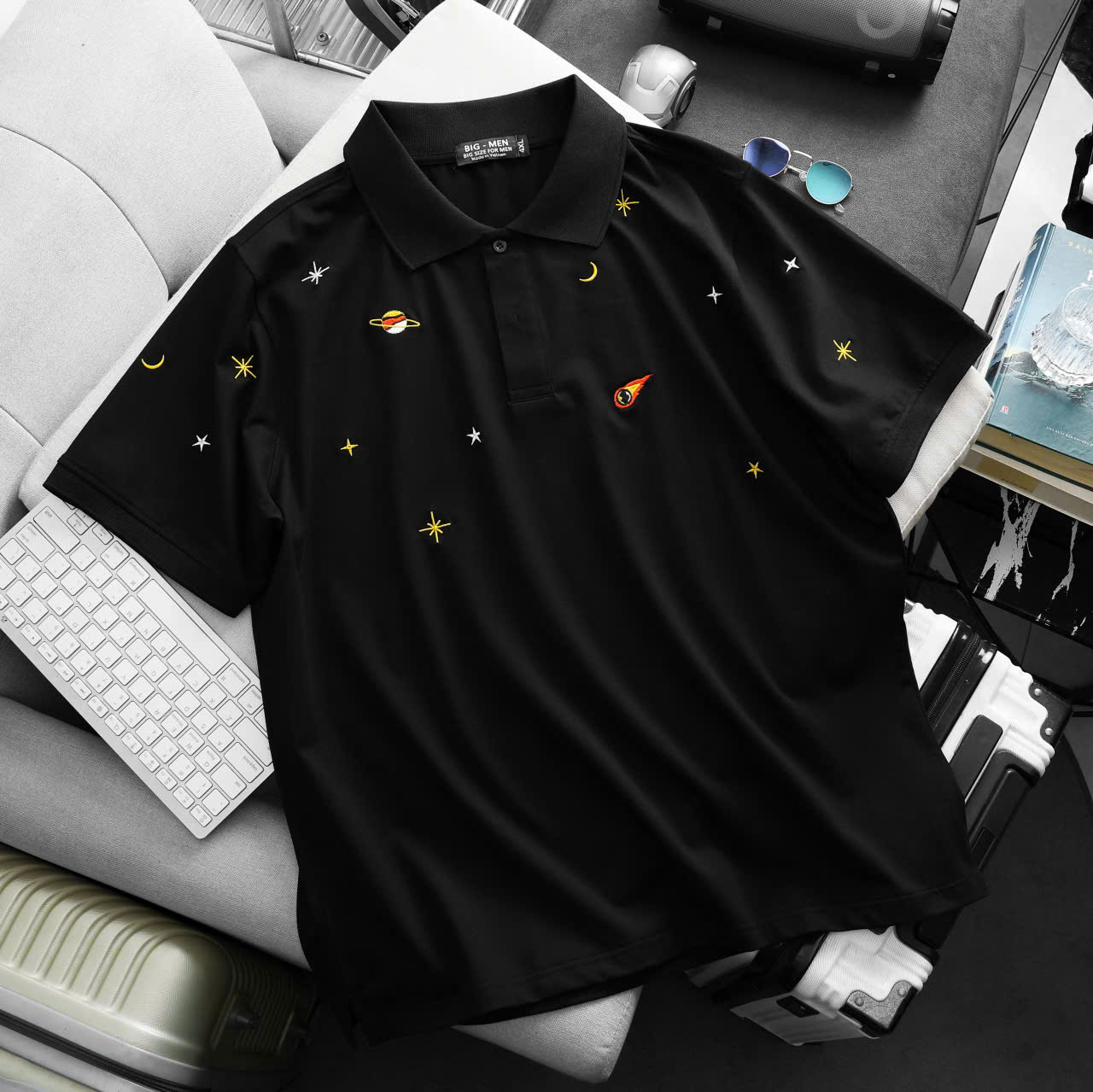 BIG MEN- Áo thun polo vải cotton thêu vũ trụ thời trang bigsize nam 85- 145kg - Ảnh 4