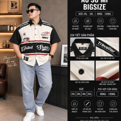 BIG MEN- Áo sơ mi tay ngắn bigsize nam phối họa tiết WTG 1997 thời trang cá tính 90- 135kg